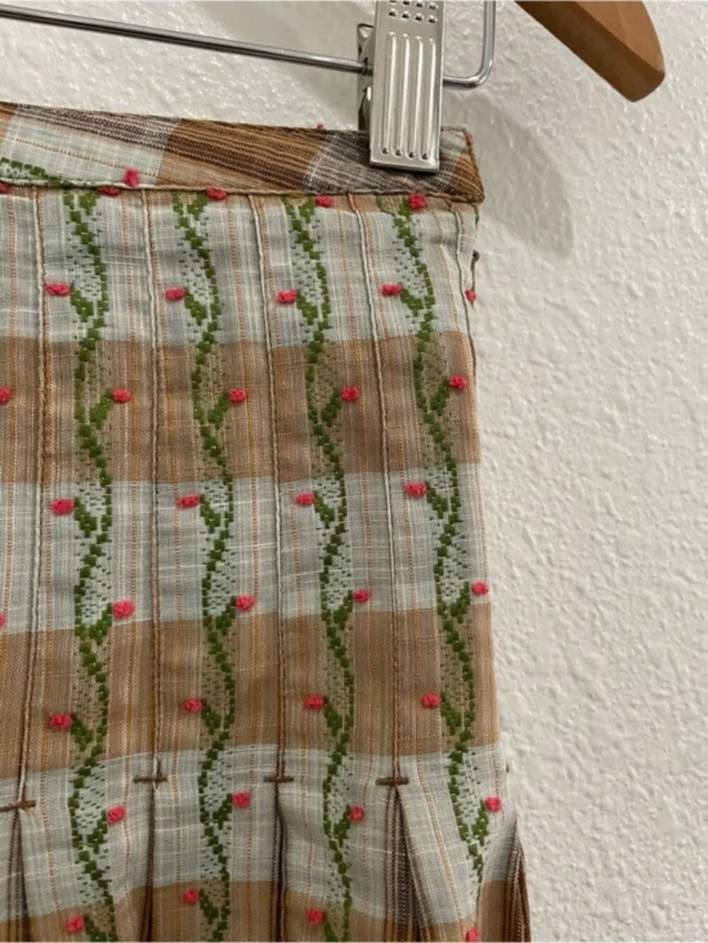 Free People Vintage Embroidered Skirt Cottagecore Pleated